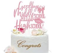 Goodbye Middle School Hello High School Cake Topper, 8th Grade Grad, Peace Out 8th Grade, Middle School Graduation Party Decorations Pink Glitter