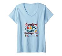 Goodbye Naps Hello Kindergarten V-Neck T-Shirt, Women, Baby Blue, L