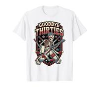 Goodbye Thirties Hockey Fan Skeleton Guitarist 40th Birthday Value Graphic T-Shirt, Men, White, S