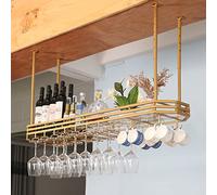 GOODBZ Ceiling Mounted Wine Rack and Glass Holder with Lights, Adjustable Industrial Wine Rack Shelf for Wall, Hanging Wine Glass Rack Holder for Bar Kitchen