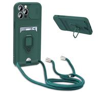 GoodcAcy Case for Honor 90 with Camera Cover, Phone Case Silicone with Roating Ring Stand, Card Holder Adjustable Strap Cord Lanyard ShockProof Protective Cover, Green