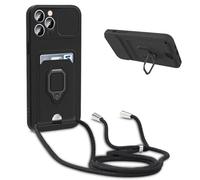 GoodcAcy Case for Infinix Hot 40/Infinix Hot 40 Pro with Camera Cover, Phone Case Silicone with Roating Ring Stand, Card Holder Adjustable Strap Cord Lanyard ShockProof Protective Cover, Black