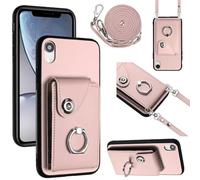 GoodcAcy Case for iPhone XR Wallet Case, iPhone XR Crossbody Wallet Phone Case with Lanyard, PU Leather Card Holder Kickstand Snap Closure Flip Folio Protective Cover, Rose