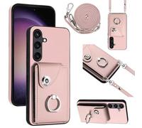 GoodcAcy Case for Samsung Galaxy S24 Wallet Case, Samsung Galaxy S24 Crossbody Wallet Phone Case with Lanyard, PU Leather Card Holder Kickstand Snap Closure Flip Folio Protective Cover, Rose