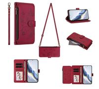 GoodcAcy Cavor Crossbody Nothing phone 3A Pro Case With Card Holder With Strap,Flip Leather Wallet Case,[6 Card Holder] Zipper Detachable Lanyard Phone Case Cover for Women - Red