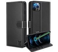 GoodcAcy Compatible with iPhone 12 Pro Case,iPhone 12 Leather Case with RFID Blocking, High-grade Leather Flip Wallet Book Flip Folio Stand View phone Cover for Apple iPhone 12 Pro/iPhone 12,Black