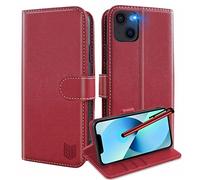 GoodcAcy Compatible with iPhone 13 Case,iPhone 13 Leather Case with RFID Blocking, High-grade Leather Flip Wallet Book Flip Folio Stand View phone Cover for Apple iPhone 13,Red