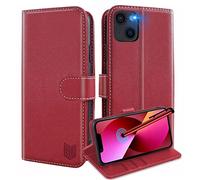 GoodcAcy Compatible with iPhone 13 Mini Case,iPhone 13 Mini Leather Case with RFID Blocking, High-grade Leather Flip Wallet Book Flip Folio Stand View phone Cover for Apple iPhone 13 Mini,Red