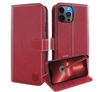 GoodcAcy Compatible with iPhone 13 Pro Case,iPhone 13 Pro Leather Case with RFID Blocking, High-grade Leather Flip Wallet Book Flip Folio Stand View phone Cover for Apple iPhone 13 Pro,Red