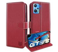 GoodcAcy Compatible with Realme GT Neo 2 Case,Realme GT Neo 2 Leather Case with RFID Blocking,High-grade Leather Flip Wallet Book Flip Folio Stand View phone Cover for Realme GT Neo 2,Red