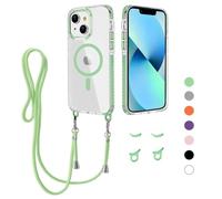 GoodcAcy Crossbody Lanyard Case for iPhone 14/iPhone 13, Case Compatible with Magnetic Transparent Slim Shockproof Clear Phone Case Cover with Lanyard Strap for iPhone 14/iPhone 13-green
