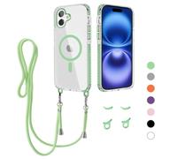 GoodcAcy Crossbody Lanyard Case for iPhone 16 Plus, Case Compatible with Magnetic Transparent Slim Shockproof Clear Phone Case Cover with Lanyard Strap for iPhone 16 Plus-green