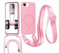 GoodcAcy Crossbody Lanyard Case for iPhone 16E/iPhone 17E, [Compatible with MagSafe] Magnetic Case with Strap Adjustable and Removable Neck, Anti-Fingerprint Cover, Pink