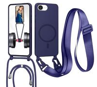 GoodcAcy Crossbody Lanyard Case for iPhone 16E/iPhone 17E, [Compatible with MagSafe] Magnetic Case with Strap Adjustable and Removable Neck, Anti-Fingerprint Cover, Blue