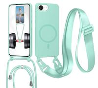 GoodcAcy Crossbody Lanyard Case for iPhone 16E/iPhone 17E, [Compatible with MagSafe] Magnetic Case with Strap Adjustable and Removable Neck, Anti-Fingerprint Cover, Mint Green