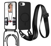 GoodcAcy Crossbody Lanyard Case for iPhone 16E/iPhone 17E, [Compatible with MagSafe] Magnetic Case with Strap Adjustable and Removable Neck, Anti-Fingerprint Cover, Black