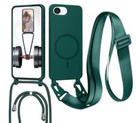 GoodcAcy Crossbody Lanyard Case for iPhone 16E/iPhone 17E, [Compatible with MagSafe] Magnetic Case with Strap Adjustable and Removable Neck, Anti-Fingerprint Cover, Green