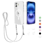 GoodcAcy Crossbody Lanyard Case for iPhone 17, Magnetic Case Compatible with MagSafe Transparent Slim Shockproof Clear Phone Case Cover with Lanyard Strap for iPhone 17-white