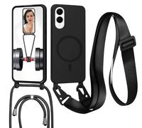 GoodcAcy Crossbody Lanyard Case for Samsung Galaxy S25 Edge, [Compatible with MagSafe] Magnetic Case with Strap Adjustable and Removable Neck, Anti-Fingerprint Cover, Black