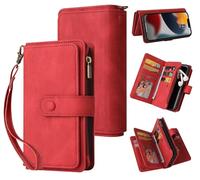 GoodcAcy Funda para Oppo Realme 9i/Oppo A36/Oppo A76/Oppo A96 4G/Oppo K10 4G,15 Ranuras para Tarjetas, Estilo Retro, de Piel, y correa de muñeca, Cierre de Cremallera, Cierre magnético - Rojo