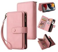 GoodcAcy Funda para Xiaomi Redmi K40/K40 Pro/Poco F3/Xiaomi Mi 11i,15 Ranuras para Tarjetas, Estilo Retro, de Piel, y correa de muñeca, Cierre de Cremallera, Cierre magnético - Rosa
