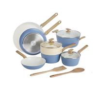 GoodCook 12 Piece Titanium Infused Ceramic Healthy Cookware Set, Light Blue - Saucepans, Steamer, Spoon and Spatula - Induction Cookware, Pot Set and