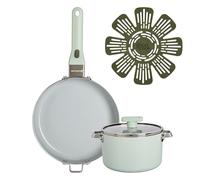 GoodCook Ceramic Cookware 5 Piece Cookware Set with Removable Handle, Induction Friendly, Nonstick and Oven Safe with 9.5 Inch Frying Pan, Sage Green