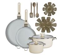 GoodCook Ceramic Cookware Set with Removable Handles, Cream