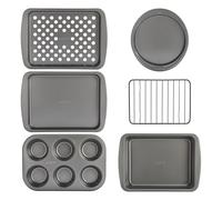 GoodCook Everyday Nonstick Toaster Oven Set 6-Piece Assorted Pans Including Cookie Sheet & Rack, Muffin Baking Crisper and Pizza Pans, Warp & Scratch Resistant Steel Construction, 6-Piece Set, Gray