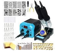 Goodcrafter Pyrography Pen 2-IN-1 Wood Burning Kit 101-IN-1,200~480°C (withTemp Display)/Wire-Nib 250~750°C Temp adjustable with 20 Nibs,53 Solid Points,12 Stencils and 15 Wood Chip(Mother's Day gift）