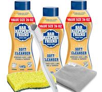 GoodDealsHouse Cleaning Set: Bar Keeper`s Friends Soft Cleanser, 26 Oz - 3 Packs + Kitchen Scrub Brush + Heavy-Duty Scrub Sponge + Microfiber Cleaning Towel, 12x16 inch