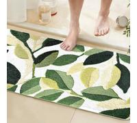 Gooddooes Long Bathroom Runner Rug 60x120CM Green, High Absorbency Bath Mat Slip-Resistant Washable Leaf Bath Mat for Bathroom Kitchen Use - Modern Leaves Pattern Carpets