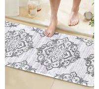 Gooddooes Long Bathroom Runner Rug 60x120CM Grey, High Absorbency Bath Mat Slip-Resistant Washable Boho-Style Bath Mat for Bathroom Kitchen Laundry Room - Modern Abstract Geometric Pattern Carpets