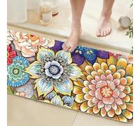 Gooddooes Long Bathroom Runner Rug 60x150CM Blue, High Absorbency Bath Mat Slip-Resistant Washable Floral Bath Mat for Bathroom Kitchen Use - Modern Floral Pattern Carpets