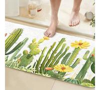 Gooddooes Long Bathroom Runner Rug 60x150CM Green, High Absorbency Bath Mat Slip-Resistant Washable Floral Bath Mat for Bathroom Kitchen Use - Cactus-Inspired Pattern