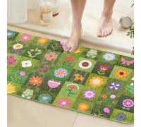 Gooddooes Long Bathroom Runner Rug 60x150CM Green, High Absorbency Bath Mat Slip-Resistant Washable Floral Bath Mat for Bathroom Kitchen Laundry Room Modern Abstract Geometric Pattern Carpets