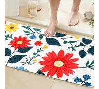 Gooddooes Long Bathroom Runner Rug 60x150CM White, High Absorbency Bath Mat Slip-Resistant Washable Floral Bath Mat for Bathroom Kitchen Use - Modern Floral Pattern Carpets