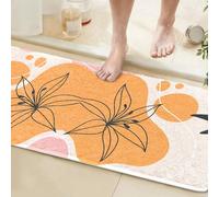 Gooddooes Long Bathroom Runner Rug 60x150CM Yellow, High Absorbency Bath Mat Slip-Resistant Washable Floral Bath Mat for Bathroom Kitchen Use - Modern Floral Pattern Carpets