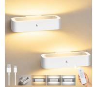 GOODEA 20cm Rechargeable Wall Lights Set of 2, Synchronized Wall Sconces & 3CCT Dimmable, 60 Days Runtime, RF Remote & Touch Control, No Drilling, Battery Operated Wall Lights for Hallway Stairs