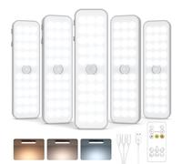 GOODEA 5 Pack 60LED Under Cabinet Kitchen Lights Motion Sensor- USB Rechargeable Cupboard Lighting Stepless Dimming & 3 Color Temps for Kitchen/Wardrobe/Pantry/Closet