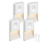 GOODEA Rechargeable Motion Sensor Night Light, Dimmable Magnetic LED Stair Lights, up to 70 Days, Auto On Off, Motion Sensor Lights Indoor for Bedroom, Hallway, Wardrobe, Children's Room (4 Pack)