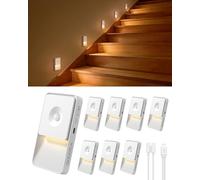 GOODEA Rechargeable Motion Sensor Night Light, Dimmable Magnetic LED Stair Lights, up to 70 Days, Auto On Off, Motion Sensor Lights Indoor for Bedroom, Hallway, Wardrobe, Children's Room (8 Pack)