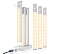 GOODEA Small Wardrobe Lights Motion Sensor with Charging Station 18cm, 6pcs | 10 LED, Aluminium Stair Light Battery Operated ,Under Counter Lights Rechargeable Wardrobe Lighting for Shelf Closet Cupboard