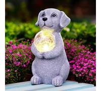 Goodeco Dog Statue Garden Ornaments Solar Powered LED Lights, Outdoor Garden Dogs Figurine With Gazing Solar Ball Dog Decoration For Patio Lawn Yard Decor Gifts for Women/Mom Birthday Grey 19.2cm