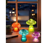 Goodeco Enchanting Glass Mushroom Night Lights Set of 4 - Fairy Tale Decor for Bedroom, Kids' Room & Home Ambiance Vibrant Colours Cordless