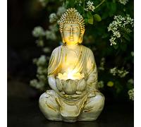 Goodeco Meditating Buddha Ornaments - Sitting Sculpture Decor Tealight Holder, Buddha Statue for Home & Patio, Antique White, 20.5 CM