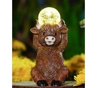Goodeco Realistic Brown Solar Highland Cow Sculpture Solar-Powered Garden Statue Open-Eyes Design Waterproof Lifelike Outdoor Decor Gift