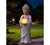 Goodeco Solar Buddha Statue with Pink Lotus Lights - 28CM Standing Zen Garden Ornaments for Patio Yard Balcony Garden Decor - Gifts for Women Men Meditation White