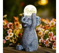 Goodeco Solar Elephant With Gazing Ball on Head Solar Statue, Outdoor Patio Sculpture Decor LED Light Gifts for Mum or Daughter, Birthday Gifts for Women Home and Yard with Solar Lamp