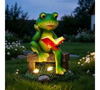 Goodeco Solar Frog Reading a Book Statue, Garden Ornaments